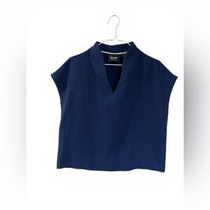 Maeve Anthropology Navy Textured V-Neck Boxy Top